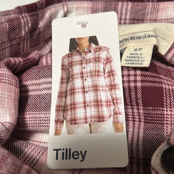 TILLEY Women’s Plaid Cotton Long Button Down Sleeve Pocket Shirt Sz Small Petite - Picture 5 of 6